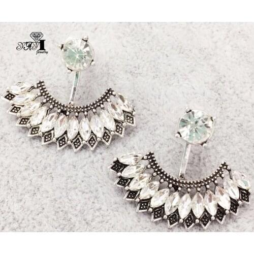 YaYi Jewelry Fashion White Glass Rhinestone Dangle Crystal Earring Womens Fashion Ancient Gold Color Gem Earrings Gift