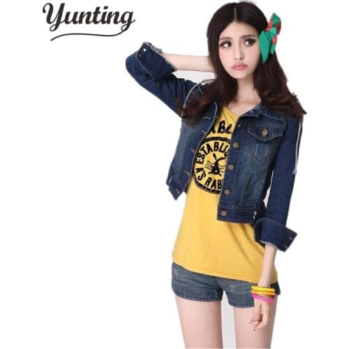 Brand Design Spring Autumn Woman Short Denim Jackets Long Sleeve dark blue Slim Coat Jaquetas Jeans Feminino Jacket Women