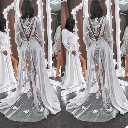 Women Sexy Night Dress Satin & Tulle Nightgown Lace Appliqued Sleepwear Nightwear For Bridal Boudoir Dress