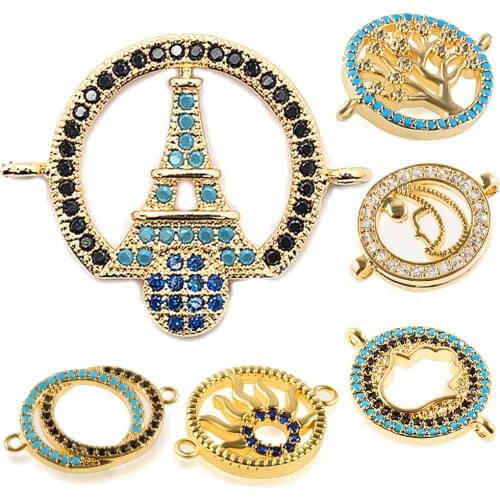 1.5*2cm High Quality Round Connector Family Tree Diy Jewelry Bracelet Necklace For Handmade Accessories Brass Zirconia Bracelet