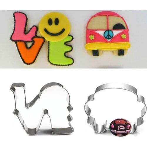 1pcs patisserie reposteria gateau Baking Love Bus Moldes Metal Cookie Cutter Sugar Fondant Cake Decor Chocolate Biscuit Mould