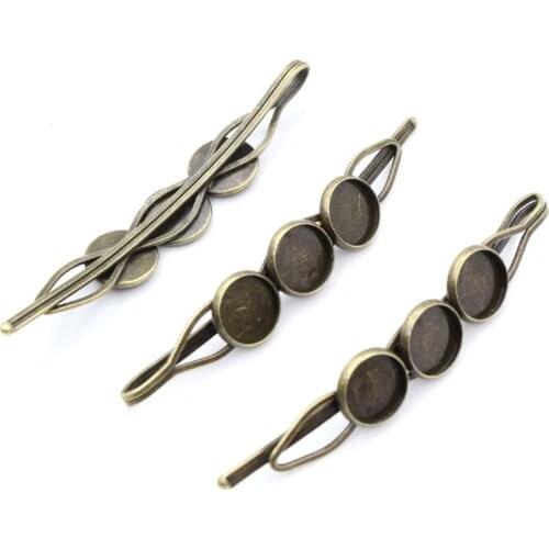10mm 10pcs High Quality Three 10mm Cameo Bronze Plated Copper Material Hairpin Hair Clips Base Setting Cabochon Cameo J6-44