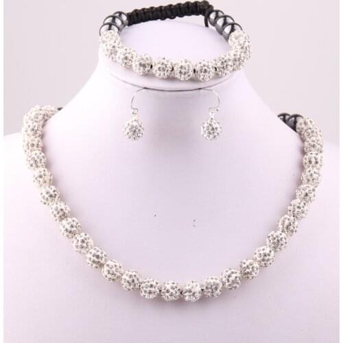 10mm Clear White clay Crystal Pave Disco Ball necklace bracelet earring Jewelry Set