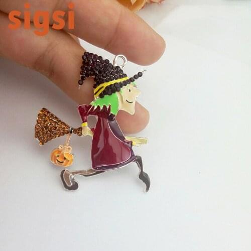 20pcs Halloween festival 50mm Jewelry customized enamel witch with pumpkin pendant necklace charm