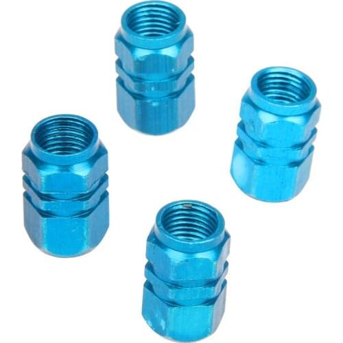 4X Tire Wheel Rims Stem Air Valve Caps Tyre Cover Car Truck Bike Blue Aluminum