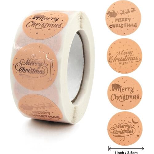 500pcs/roll Champagne Merry Christmas Stickers for Gift Packaging Cute envelope Sealing Label Stickers DIY Stationery Sticker