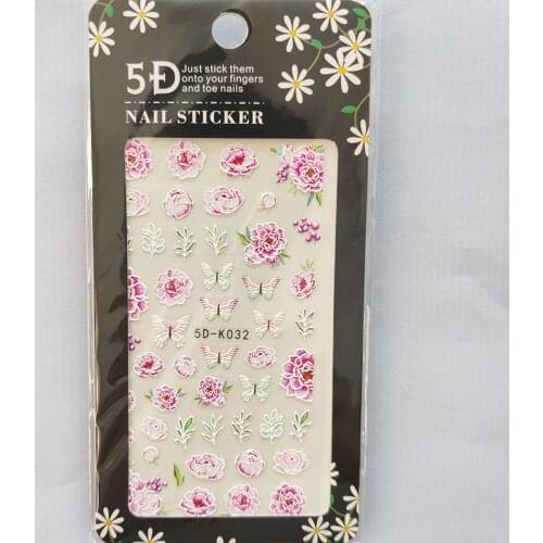 5D Nail Sticker Laser Anaglyph Effect Design Nail Foil Butterfly Flowers Grass Glue Stickers Decals Slider Nail Art Decoration