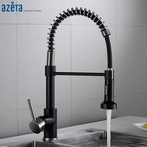 Azeta Black Kitchen Faucet Single Handle Pull Out Kitchen Mixer Tap Torneira 2-Function Water Outlet Kitchen Sink Tap AT9804BBN