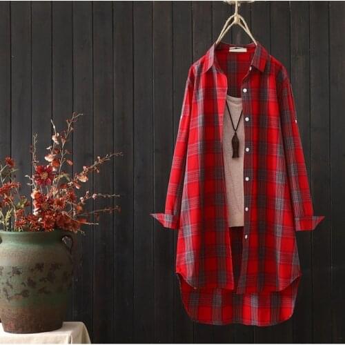Plaided Blouses Womens Spring Autumn Medium Long Loose 2021 New Long Sleeve Shirts Tops Female Casual Sunscreen Jacket Coat