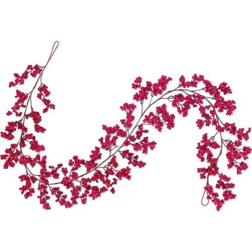 BMBY-5.9 Ft Christmas Red Berry Garland Artificial Burgundy Red Pip Christmas Garland for Fireplace Decorations Holiday Decor