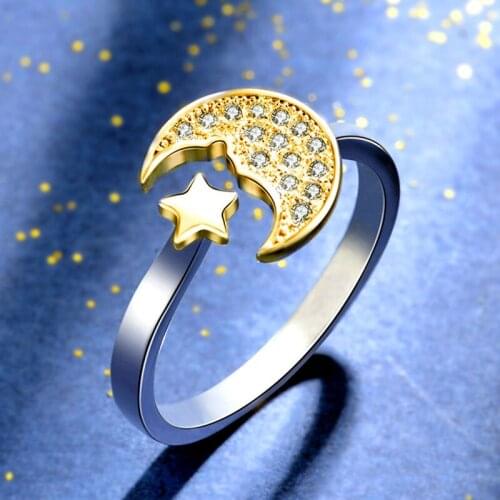 Bohemian Charm Boho Moon Star Rings For Women Lover Wedding Bridal Valentines Gifts Men Open Retro Antique Rings 2021