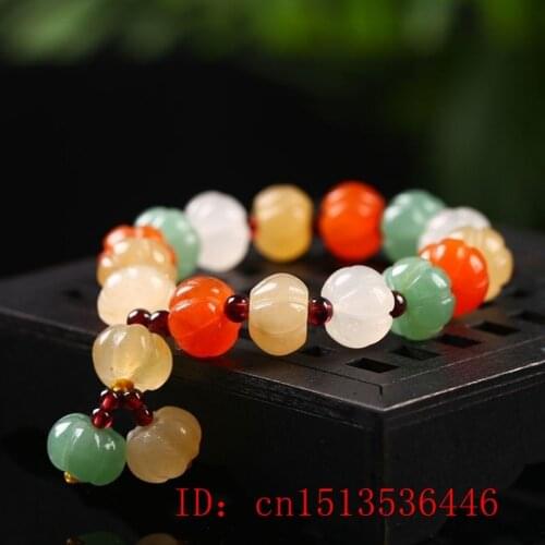 Natural Color Jade 13MM Pumpkin Beads Bracelet Jadeite Jewelry Fashion Charm Accessories Hand-Carved Lucky Amulet Gifts Women