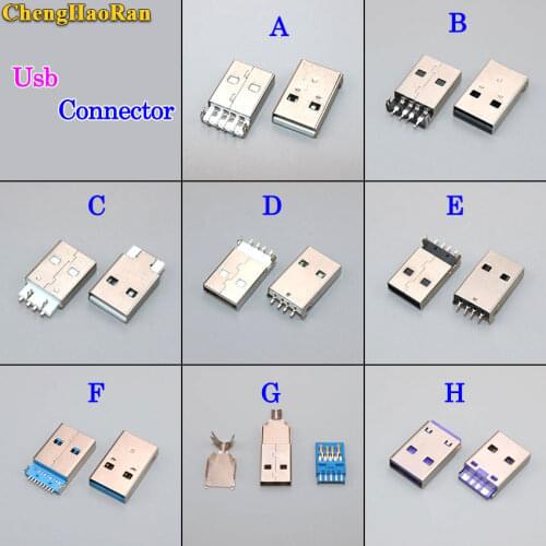 ChengHaoRan 5 PCS USB Type A Male plug Connector 90 Degrees 4 Pin jack Plugs DIY White Connectors