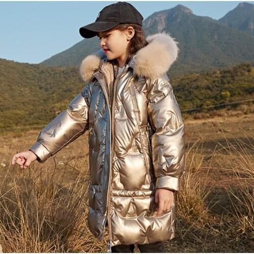 IYEAL Kids Duck Down Coat Super Warm Clothes Children Winter Snow Wear WindProof Long Style With Fur Hooded Boys Girls Outerwear