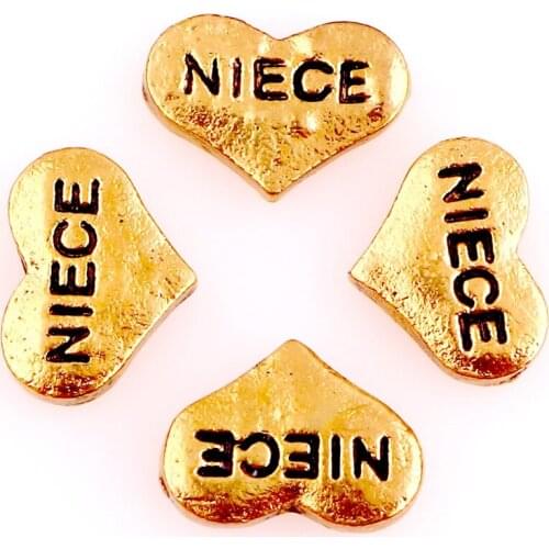 40pcs F1071 Heart Golden NIECE letters Floating charms Zinc Alloy Suitable for Floating Locket DIY Jewelry Pendant Necklace