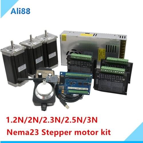 3axis Nema23 kit：Stepper Motor&DM542 servo Driver+5-axis MACH3 Breakout Board with Control handwheel for CNC Mill Router Lathe
