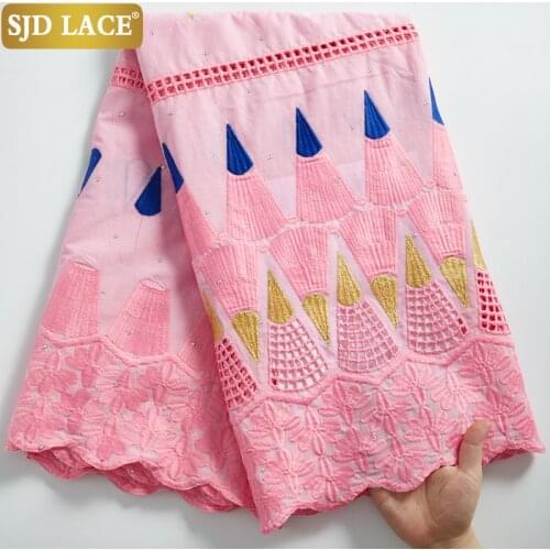 SJD LACE Pink High Quality African Lace Fabric Popular Dubai Swiss Voile Lace In Switzerland 100% Cotton For Wedding Dress A2295