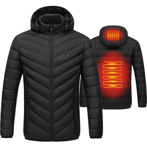 Electric Heated Coat Smart USB Heating Cotton Jacket Unisex Heated Clothing Lightweight with Hood 3 Heating Levels for Men Women