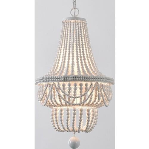 Bohemian Bedroom Chandelier Wood Bead Lights Fixture French Style Coffee Shop Living Room Droplight Experimental