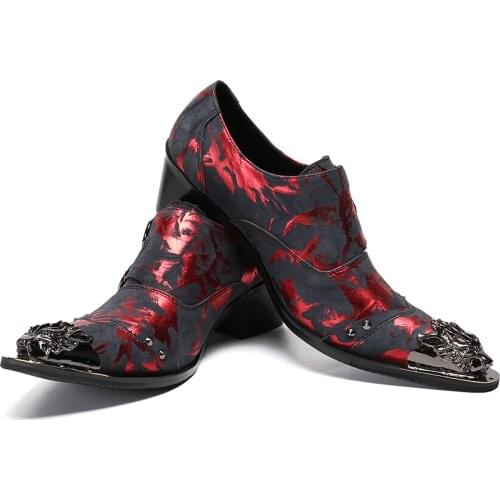Handmade Men Italian Shoes Luxury Claquette Steel Toe Shoes Oxford Mens Formal Wedding Party Dress Shoes Printed Men High Heels