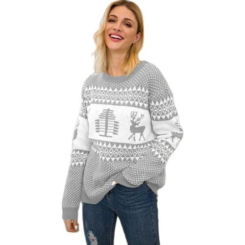 Autumn and winter new European and American Christmas sweater womens explosive geometric elk jacquard sweater