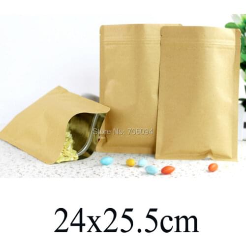 100PCS 24x25.5cm/9.45''x10.04'' aluminum foil coated ziplock Kraft paper bag coffee tea powder Party food gift paper bags