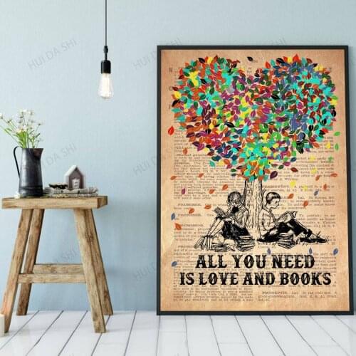 Books Poster - All You Need Is Love and Books, Books Lover Gift, Love Reading Art Print, Couple Wall Art, Poster, Valentine Gif