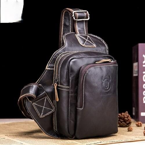 Cowhide bag casual mens Korean leather chest bag outdoor sports one-shoulder messenger bag mens bag