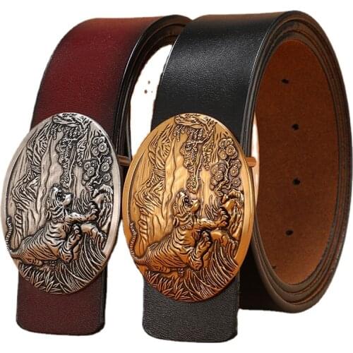 New Vintage Belt Mens Plate Buckle Belt Leather Plus Cowhide Smooth Buckle Jeans Belts for Men Luxury Designer Brand