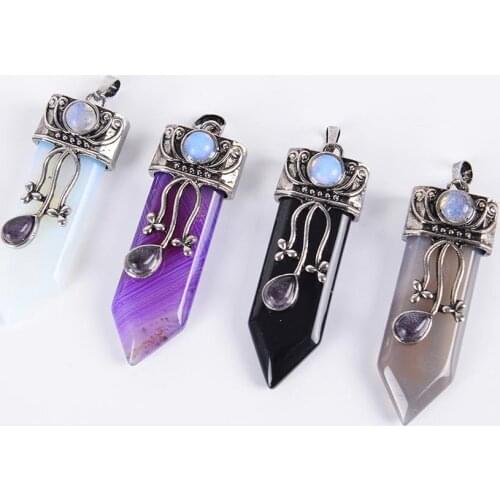 Reiki Natural Gem Stone Sword Pendants Pendulums Labradorite Pink Quartz Lapis Lazuli Black Obsidian Tiger Eye Jewelry D115A