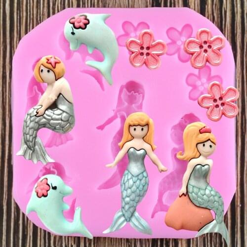 Mermaid Silicone Mold DIY Wedding Cake Decorating Tools Dolphin Fondant Chocolate Molds Polymer Clay Moulds