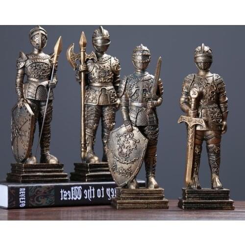 MEDIEVAL EUROPEAN TIN SAMURAI WARRIOR SCULPTURE/ DOLL CAVALRY SOLDIER KNIGHTS /SOLDIER TIN RESIN STATUE HOME DECORATIONS