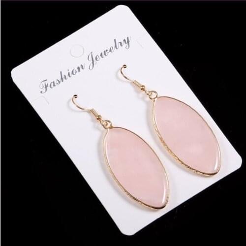 Light Yellow Gold Color Marquise Shape Rose Pink Quartz Dangle Earrings for Women Labradorite Stone Jewelry