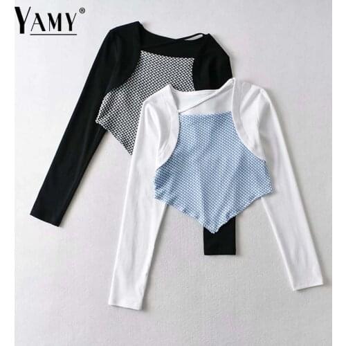 Long sleeve crop top women graphic t shirts vintage white top korean fashion designer clothes streetwear t shirt sexy plaid tops