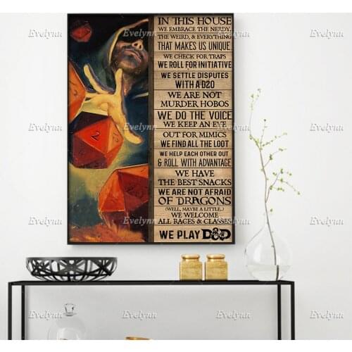 In This House Retro Poster Dice Games Gaming Canvas Painting Minimalism Wall Art Prints Home Decor Canvas Floating Frame