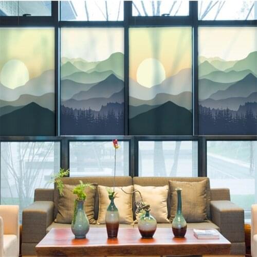 Waterproof Window Film Ink Painting Green Mountain Home Frosted Opaque Static Privacy Balcony Bathroom Decals Glass Sticker New