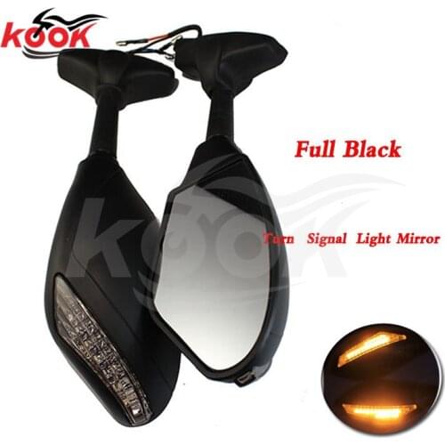 Black Integrated Turn Signal LED Side Mirrors ABS shellSteel shaft Motorcycle LED Turn Signal Rearview Mirror