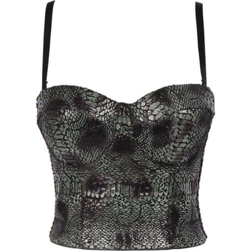 Snakeskin PU Leather Waistcoat Woman Camis Bra Top Spaghetti Straps Sexy Tank Tops Female Sleeveless Backless Vest
