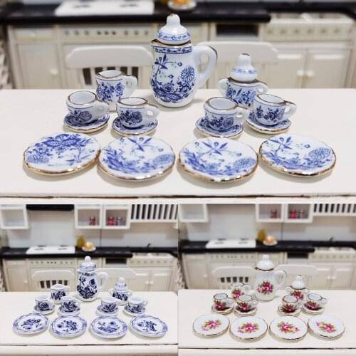 1/12 Kitchen Dollhouse Food Play Mini Ceramic Tea Set Model Toy Decor DIY Props Kids Educational Toys for Children Gifts