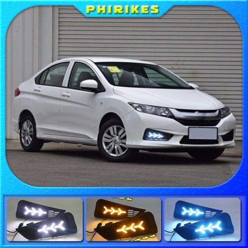 1 Set 12V ABS LED For Honda City 2015 2016 DRL Driving Daytime Running Light Daylight With Yellow Turn Signal Lamp