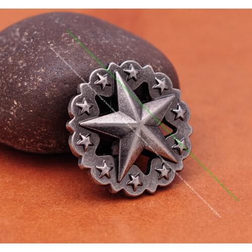 10X 35*35mm Antique Sliver Western Cowboy Texas Round Star Conchos Hardware For Saddles Headstall Bridle Leathercraft Decor