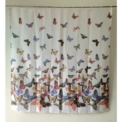Butterfly Polyester Bathroom Waterproof Fabric Shower Curtain With 12 Hooks