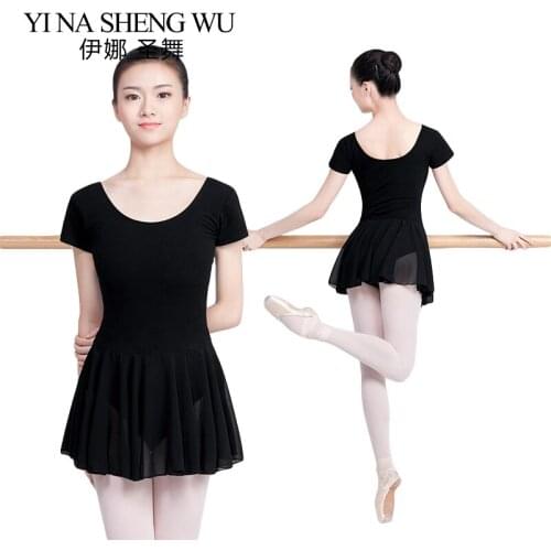 Ballet Dance Practice Dress For Women Short-sleeve Dance Dresses Adult Ballet Chiffon Skirt Ballet Leotards With Chiffon Skirt
