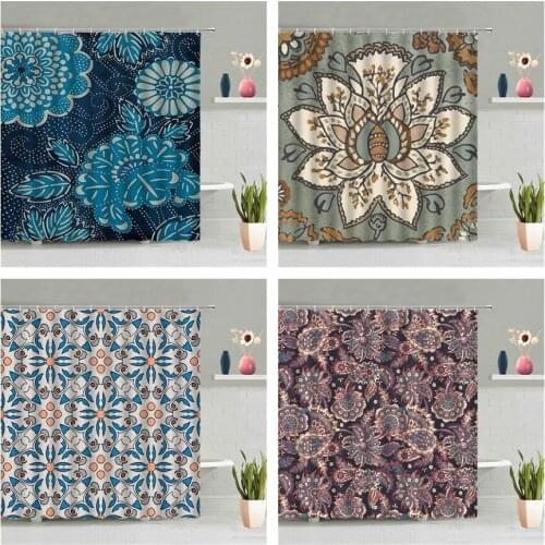 Bohemian Mandala Flower Shower Colourful Plant Curtain Bathroom Accessories Set Screen Waterproof With Hook Home Decor Cheap