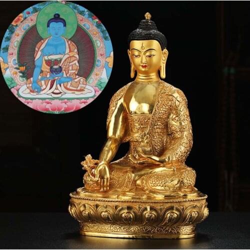 LARGE Wholesale Buddhist supplie Asia Thailand India family protection altar Medicine Buddha Gilded Buddha Copper GOOD statue