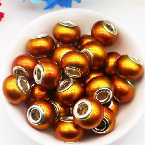 10Pcs Gold Color Big Round Loose Glass European Large Hole Spacer Beads Charms fit for Pandora Bracelet Necklace Jewelry Making