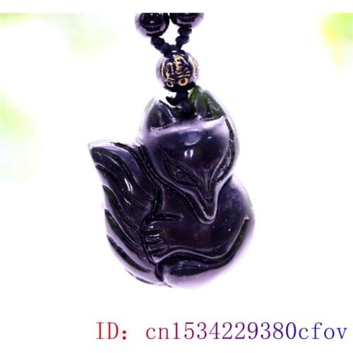Black Green Jade Fox Pendant Necklace Chinese Fashion Natural Amulet Jewellery Carved Gifts Charm