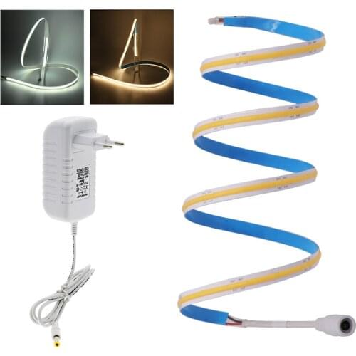 COB Led Strip DC12V 24V 384Leds Soft Flexible Tape Rope Light Set High Density Ribbon Lighting Lamp Decor EU US Power Supply