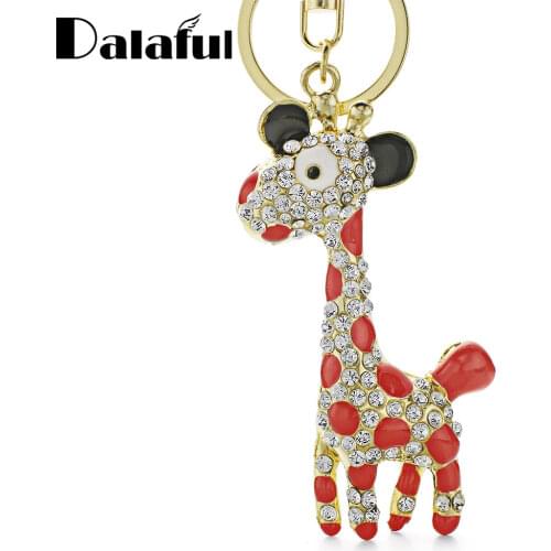 Dalaful Giraffe Deer Pretty Blue Enamel Crystal HandBag Pendant Keyring Keychain For Car key holder K151