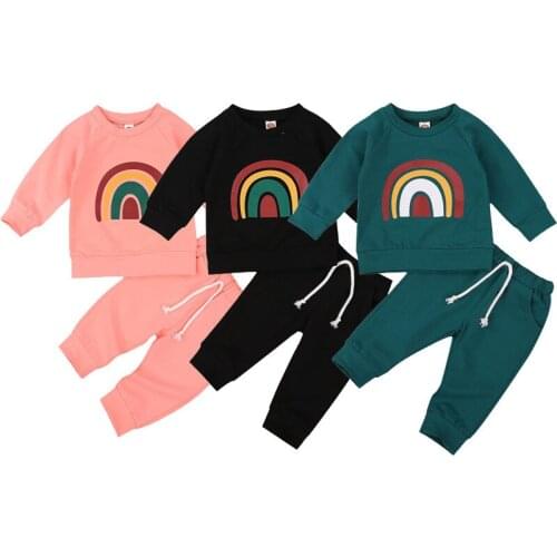 6M-3Years Autumn Infant Baby Girls Boys Clothes Sets Rainbow Print Long Sleeve Pullover Sweatshirt Tops Pants